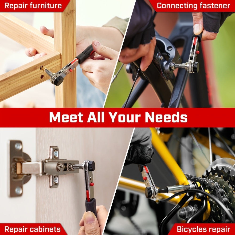 Right-Angle Ratcheting Screwdriver Set with 10- or 16-Piece Bit and Socket Configurations for Tight Access