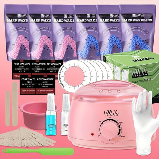 Hard Wax Warmer Kit 43 Piece Complete Home Waxing Set with Pink Hard Wax Beads - No Strip Hair Removal for Face Eyebrow Body Brazilian Bikini Underarm - Professional Wax Pot Machine for Women & Men