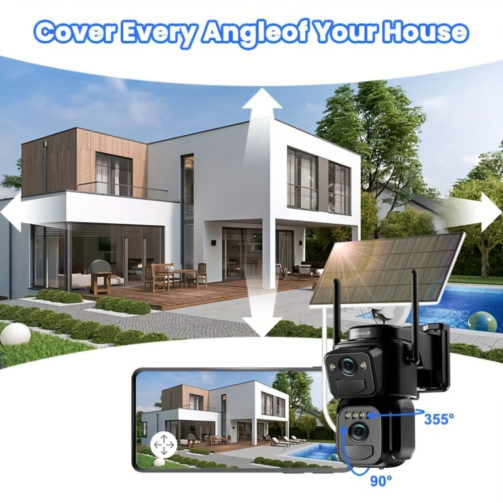 Solar Security Camera 2K WiFi Outdoor - 10x Optical Zoom, 360° Pan Tilt PTZ, IP66 Waterproof, Color Night Vision, Spotlight Alarm, Motion Detection, Two-Way Audio, No Wiring CCTV (QW8-WIFI)