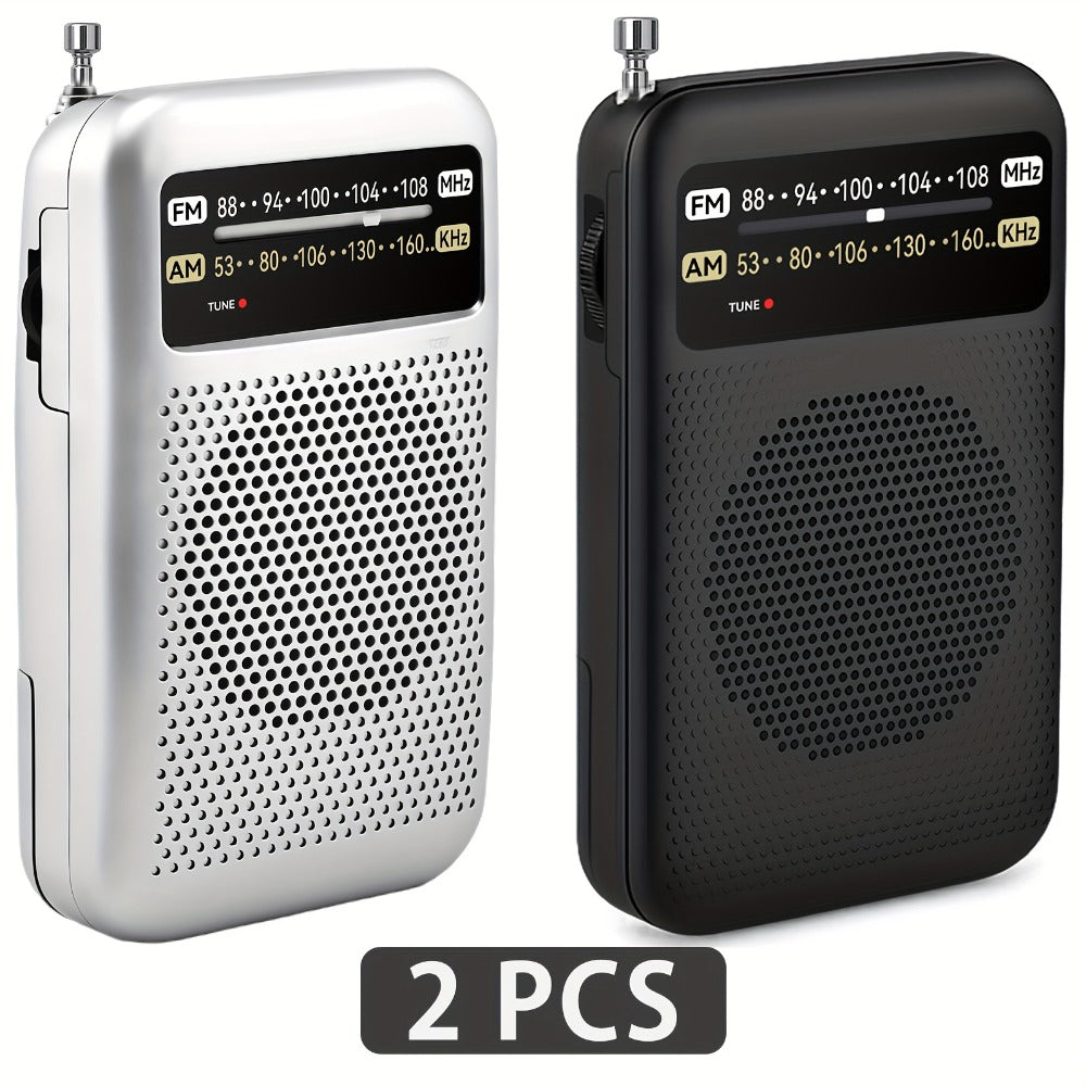 Pocket AM/FM Radio with 2-AA Battery Power, Headphone Jack and Single or Two-Piece Color Options