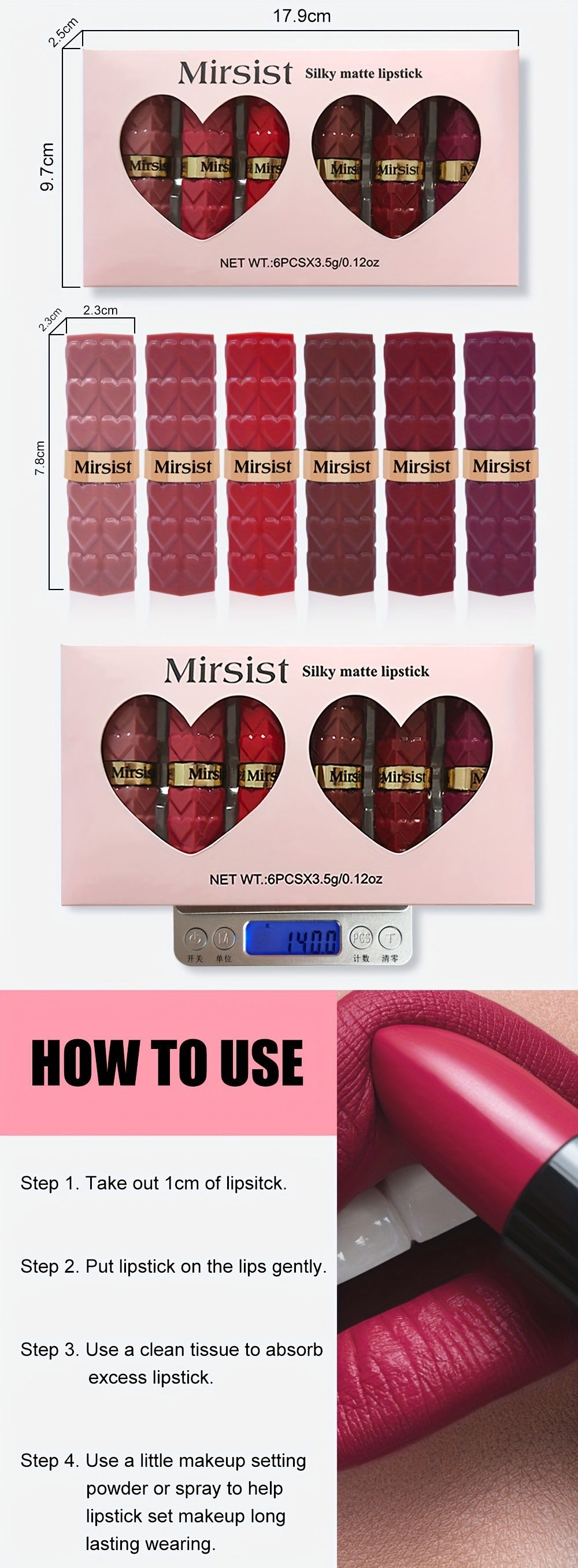 Lipstick Set, Mirsist 6-Piece Silky Matte Bullet Collection in Nude, Red, Brown, Berry and Plum Colors