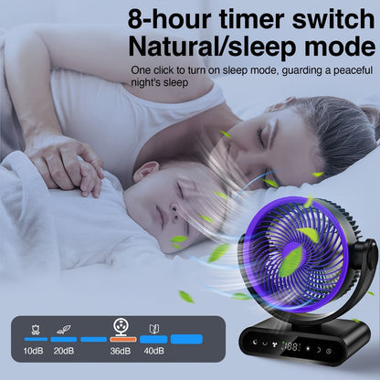 Camping Fan with LED Light Battery Powered 20000mAh 40000mAh 9-Inch 5-Speed Remote Control 90° Tilt 120° Oscillating Quiet Air Circulator for Outdoor Home