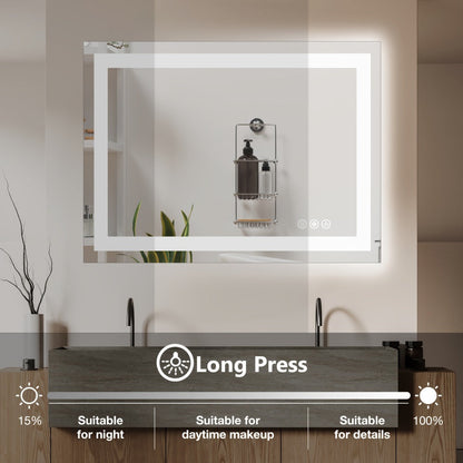 LED Bathroom Mirror with Anti-Fog – Dimmable Vanity Mirror, 3 Color Lighting Modes, Dual Light Source, Wall Mounted Horizontal or Vertical, Tempered Glass, Multiple Sizes
