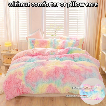 Three-Piece Plush Polyester Duvet Cover Set with Two Pillowcases in 14 Colors and Twin, Full, Queen or King Sizes