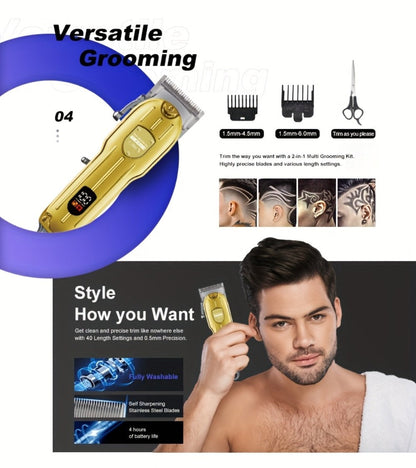 Hair Clipper & Beard Trimmer Combo Set - WEEME 2-in-1 Cordless Rechargeable Electric Hair Cutting Kit for Men, Professional Grooming Set with Trimmer, Father's Day Gift for Men, Golden & Silver