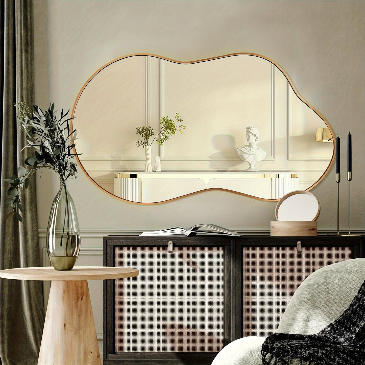 Boho Irregular Wall Mirror - Gold Aluminum Alloy Frame Asymmetrical Decorative Mirror for Bathroom Bedroom Living Room Entryway Cloakroom Wall Decor