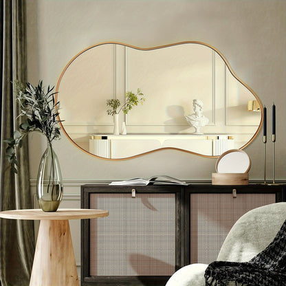 Boho Irregular Wall Mirror - Gold Aluminum Alloy Frame Asymmetrical Decorative Mirror for Bathroom Bedroom Living Room Entryway Cloakroom Wall Decor