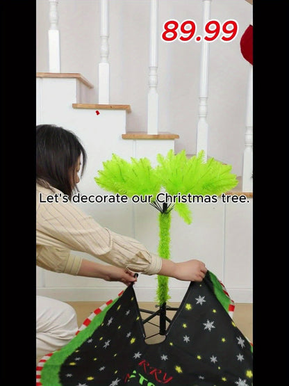 6 Foot Artificial Christmas Tree with Lights Tree Skirt and Christmas Ball Bendable Xmas Tree Stand Indoor Holiday Window Display Decoration