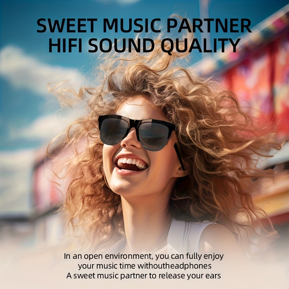 Open-Ear Audio Glasses with Bluetooth Built-In Speaker & Mic – Hands-Free Calls & Music | Lightweight Smart Eyewear for Cycling Driving Fishing Hiking Travel Office | Black & White | Wearable Tech Gift