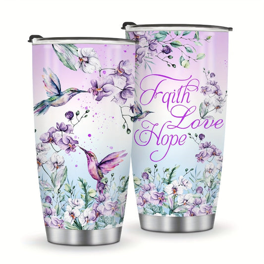 Hummingbird Flower Vacuum Insulated Travel Tumbler 20oz – Gift for Mom Grandma Sister Daughter Birthday Valentine's Day