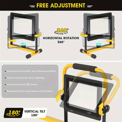 LED Work Light with Tripod Stand 21600 Lumen IP66 Waterproof – 216 x 1W High Brightness LED, 360° Rotation, 16.5 Ft Power Cord for Outdoor Workshop Garage Construction Site Commercial Lighting