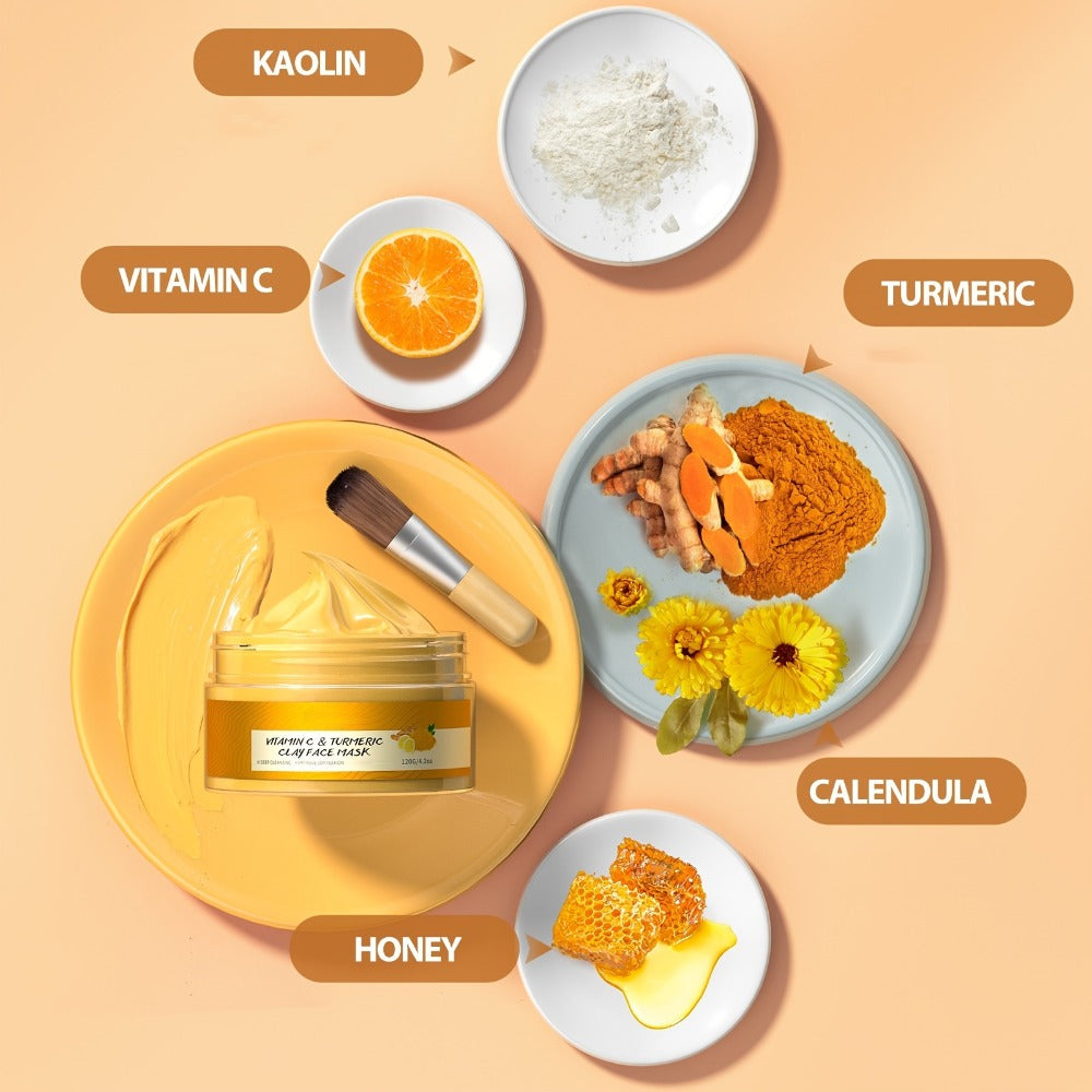 Turmeric Vitamin C Mud Mask 100ml - Deep Cleansing Pore Minimizer Brightening Firming Moisturizing Face Mask, Dark Spot Remover Radiant Skin Weekly Skincare for Women