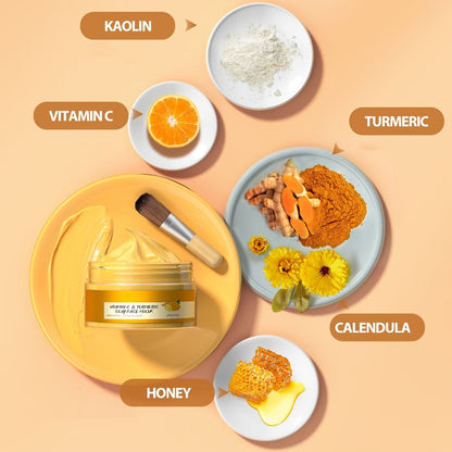 Turmeric Vitamin C Mud Mask 100ml - Deep Cleansing Pore Minimizer Brightening Firming Moisturizing Face Mask, Dark Spot Remover Radiant Skin Weekly Skincare for Women