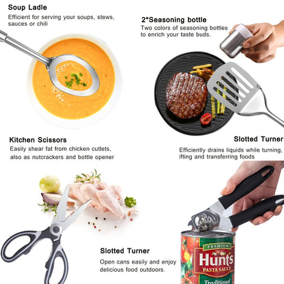 Camping Cookware Set, 31-Piece 304 Stainless Steel Camp Kitchen Tool Kit with Knives, Board and Organizer Bag