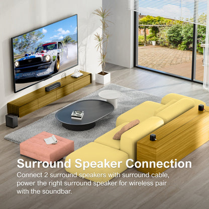 5.1 Surround Sound Bar System with Wired Subwoofer 2 Surround Speakers App Control SurroundX Technology 6 EQ Modes Optical AUX Home Theater TV Soundbar for Smart TV