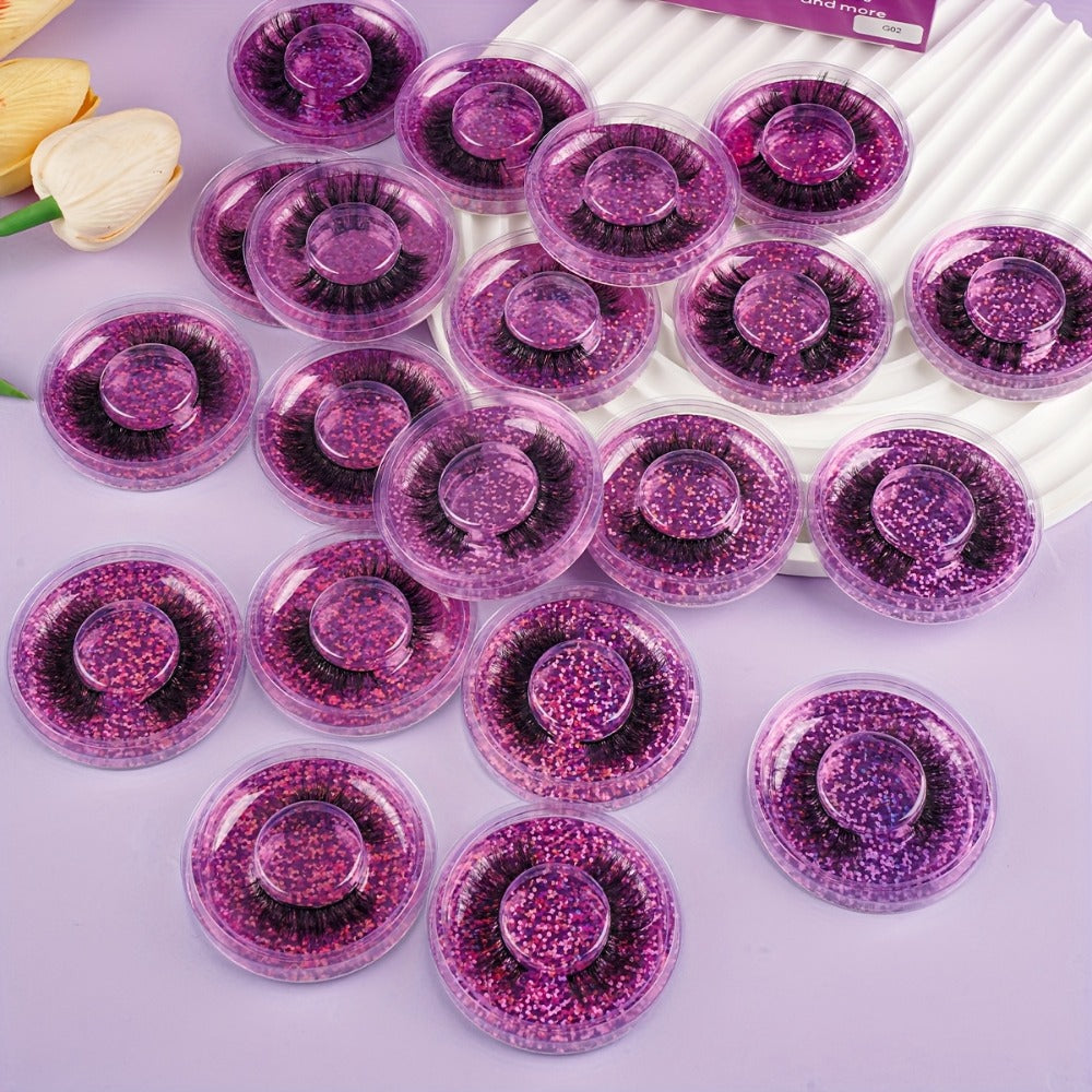 Faux-Mink False Eyelashes Multipack with 20 Pairs in Three Mixed-Style Round Storage Case Options