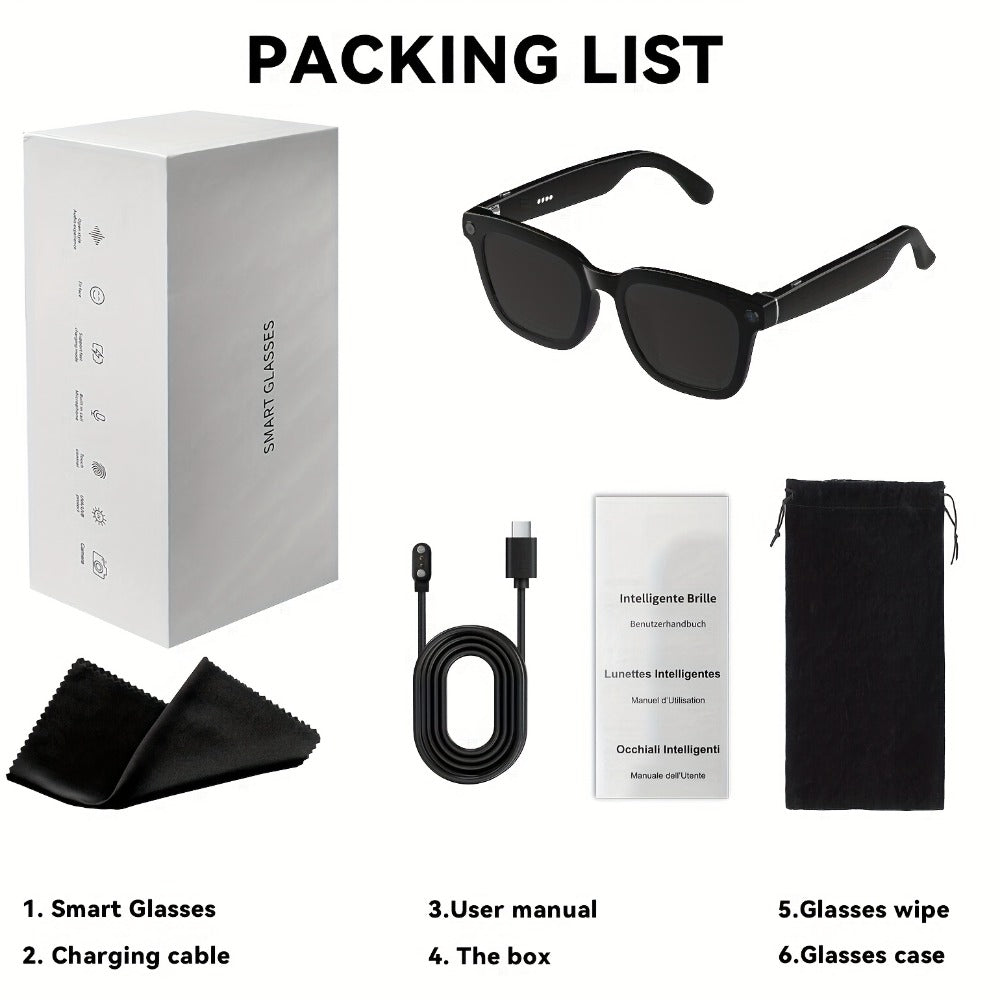 AI Smart Glasses with 4K Camera & Real-Time Translation – Object Recognition Open-Ear Dual Speaker | Touch Control | Ultra-Light Frame | 8hrs Battery USB-C | Hands-Free Travel Work Outdoor | Tech Gift