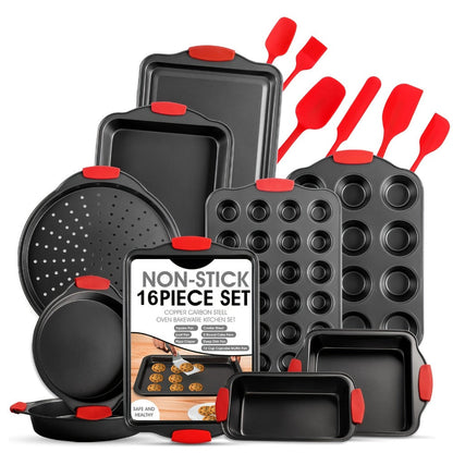 Mixed-Color Bakeware Set with 2–18 Pieces, Cake and Muffin Pans, Trays, Racks and Tools Pictured