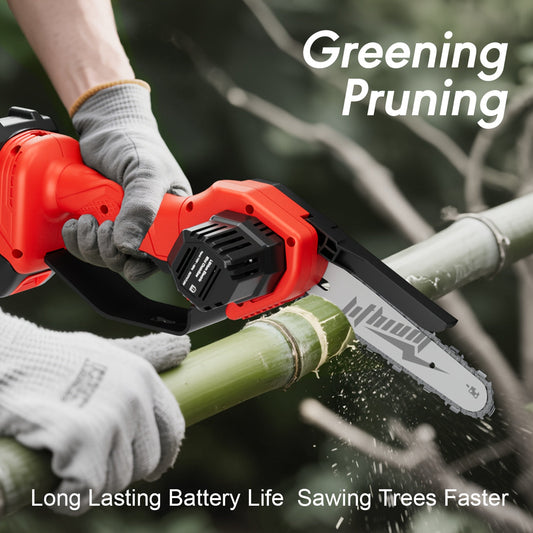 Mini Chainsaw Cordless 4 & 6 Inch Electric - Upgraded Portable Battery Chainsaw with Safety Lock, Splash-Proof Cover & Rechargeable Battery for Tree Pruning, Branch Cutting & Garden Use