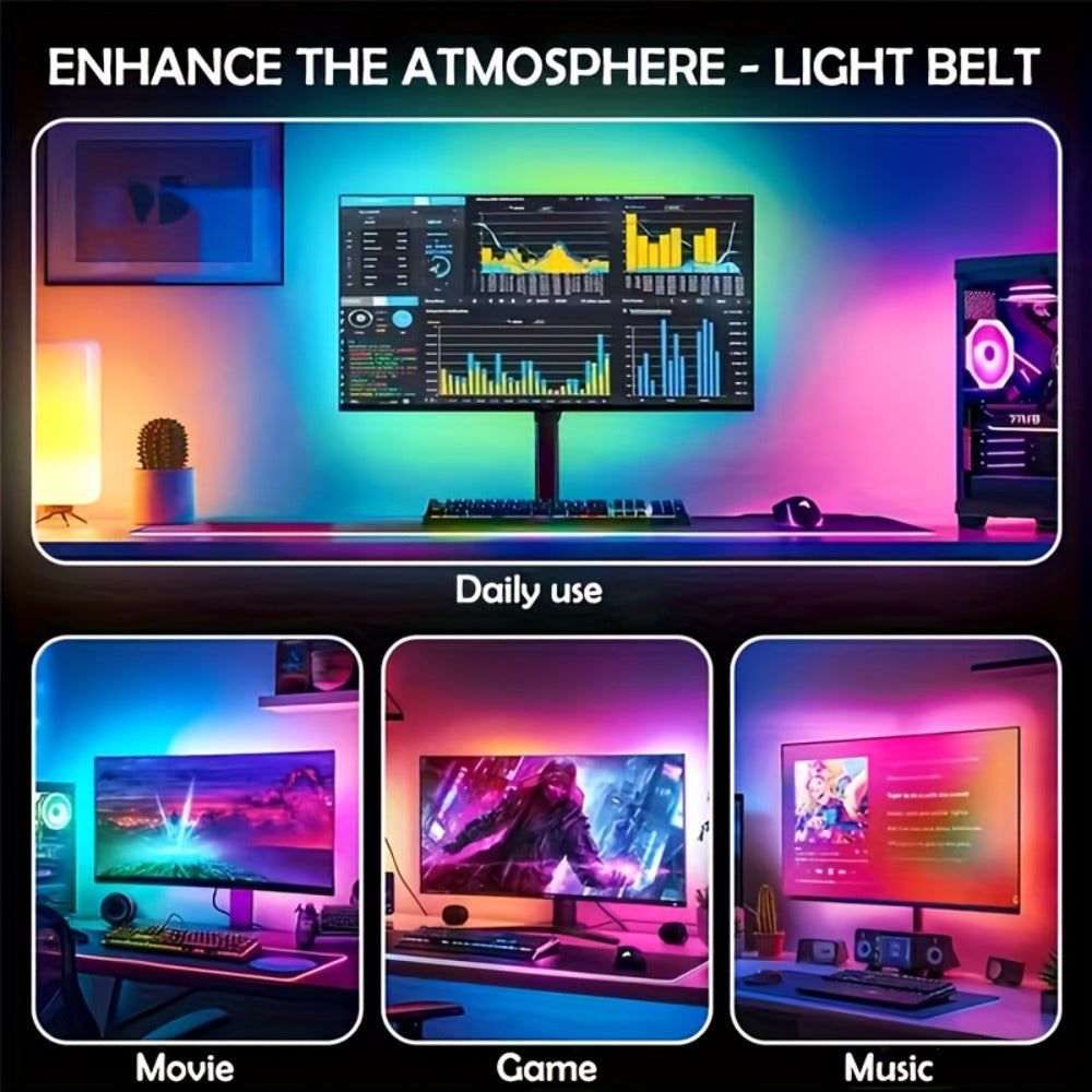 RGB TV Backlight LED Strip Kit, 149.61 Inches with Top-Mounted Screen Sensor, Control Module and App Interface
