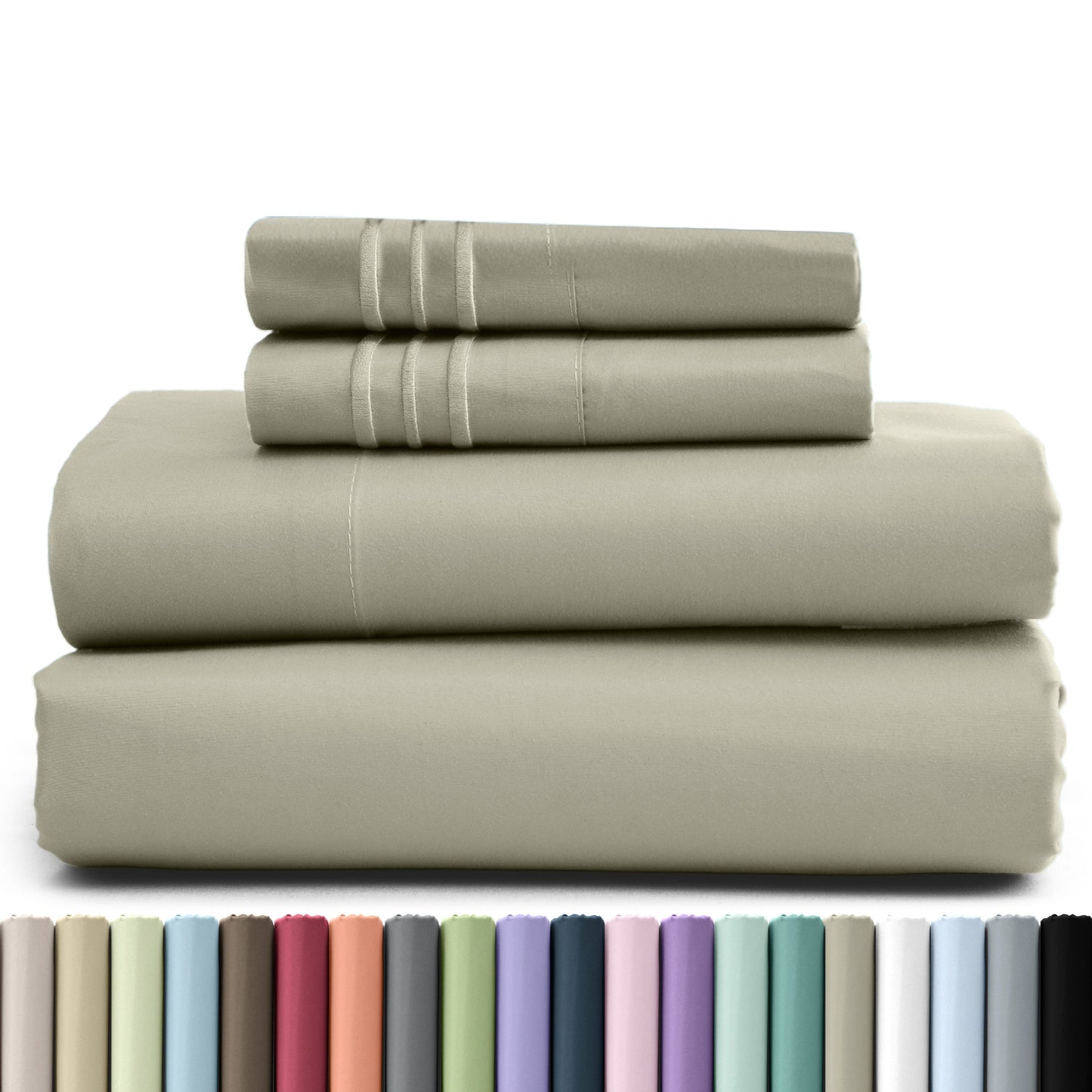 Bed Sheet Set Brushed Microfiber in 3- or 4-Piece Configuration with 16-Inch Pocket and Twenty-Four Colors