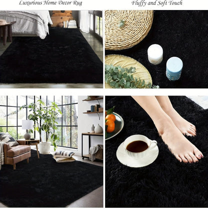Shaggy Area Rug Soft Plush Fuzzy Carpet Non-Slip Tie-Dye Design for Bedroom Living Room Nursery Dorm — Pet Friendly Machine Washable Multiple Sizes & Colors
