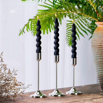 Candle Holder Set 12-Piece Metal Taper Stands in Three Heights with Gold, Silver or Black Finish Options