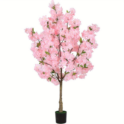 Pink Cherry Blossom Artificial Tree with 6 ft One-Pack Checkout, Black Pot and Branching Flower Display