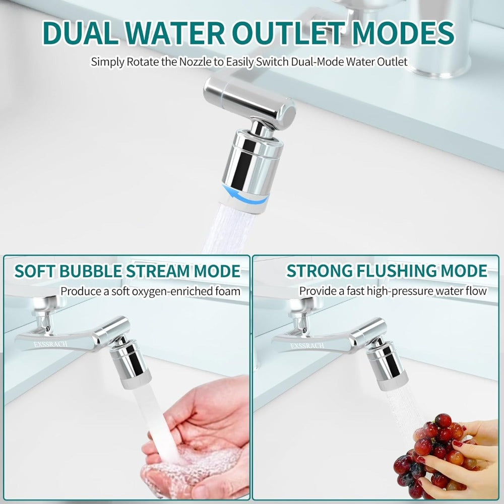 1440° Rotating Faucet Extender Brass Multifunctional 1080° 360° Swivel Robotic Arm Sink Aerator 2 Water Outlet Modes for Kitchen Bathroom Silver