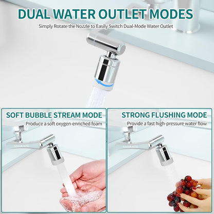 1440° Rotating Faucet Extender Brass Multifunctional 1080° 360° Swivel Robotic Arm Sink Aerator 2 Water Outlet Modes for Kitchen Bathroom Silver