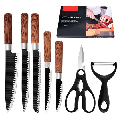 Hand Forged Chef Knife Set with Knife Rack Butcher Knife Bone Cutter Meat Cleaver Vegetable Chopper Kitchen Knife Set for Cooking Camping BBQ Outdoor Hunting Holiday Gift