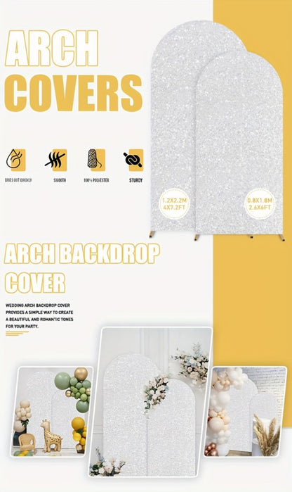 Glitter Sequin Wedding Arch Covers, Two-Piece 6 ft and 7.2 ft Spandex Backdrop Set in Eight Colors