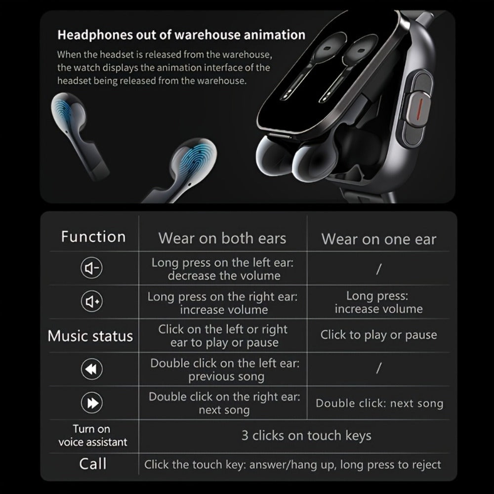 Smart Watch and TWS Earbuds Combo with Integrated Charging Case and Ten Metal Strap Selections