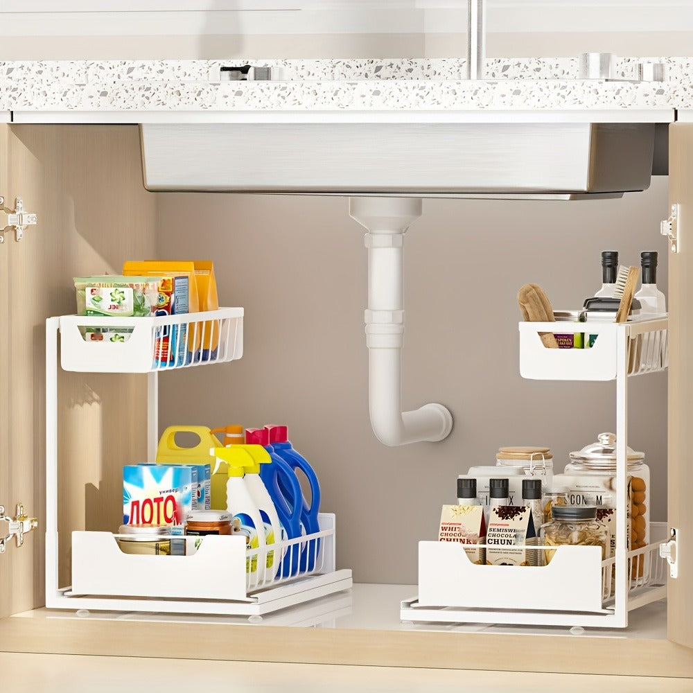 Two-Tier Sliding Under-Sink Organizer in Black, White or Gray with One- or Two-Pack Options