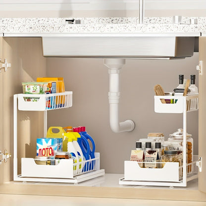 Two-Tier Sliding Under-Sink Organizer in Black, White or Gray with One- or Two-Pack Options