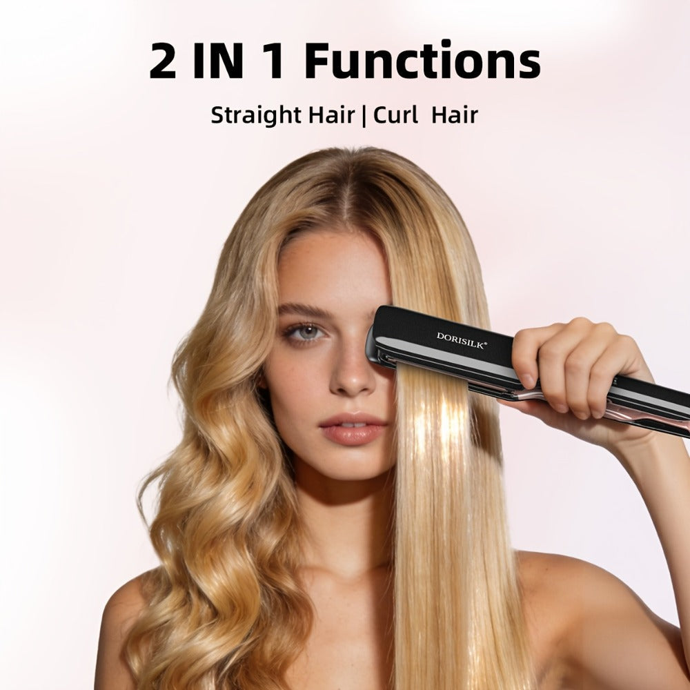 Plasma Ionic Hair Straightener Flat Iron 500°F with PTC Ceramic Oil Plates, LCD Display & 60-Min Auto Off — Frizz Control Professional Flat Iron for All Hair Types, 1" & 1.77" Plates