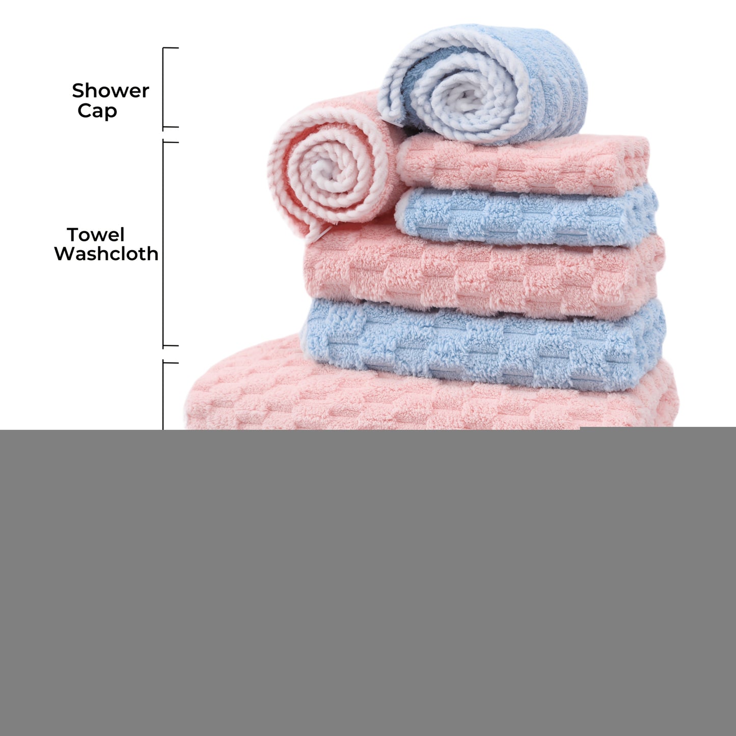 Bath Towels Set 4 or 8 Piece Microfiber Waffle Weave Collection in Gray, Pink, Blue and Beige