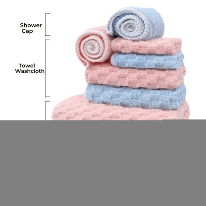 Bath Towels Set 4 or 8 Piece Microfiber Waffle Weave Collection in Gray, Pink, Blue and Beige