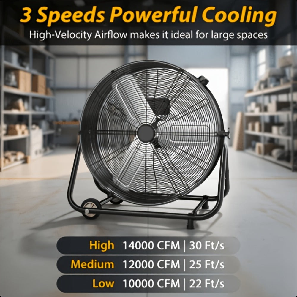 Industrial Drum Floor Fan with Three Speeds, Tilt Frame and 24- or 30-Inch Black, Orange, Green or Yellow Options