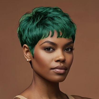 Synthetic Wig 4-Inch Short Waves with Bangs in Red, Black, Green, Blue or Orange-Auburn for Cosplay Looks