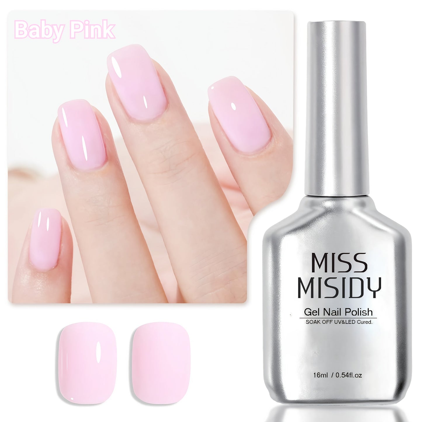 Gel Nail Polish MISS MISIDY in 16ml Baby Pink with Self-Leveling Finish and UV/LED Cure for Manicures