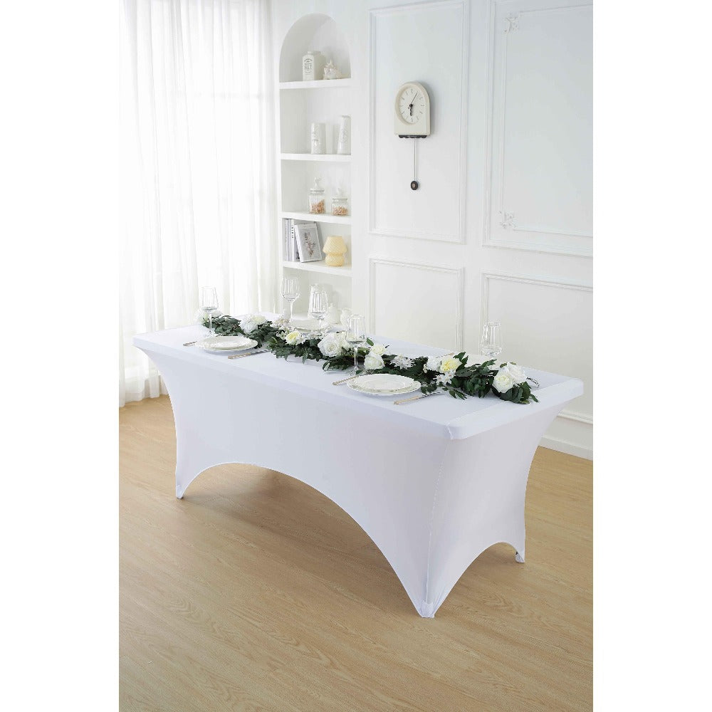Tablecloth Fitted Stretch Cover Set for 4, 6 or 8-Foot Rectangle Tables in 3 or 5-Piece Packs