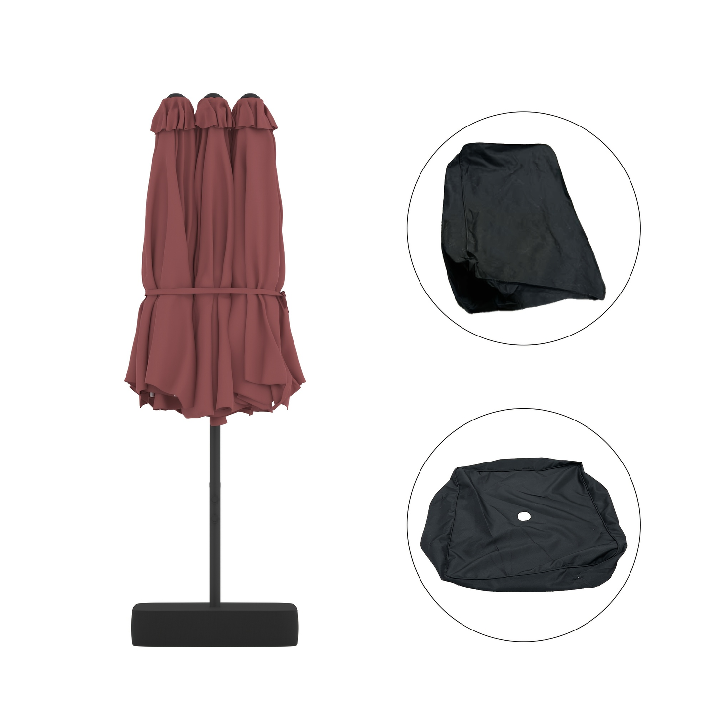 Large Patio Umbrella 15FT Double-Sided Rectangular with LED & Base