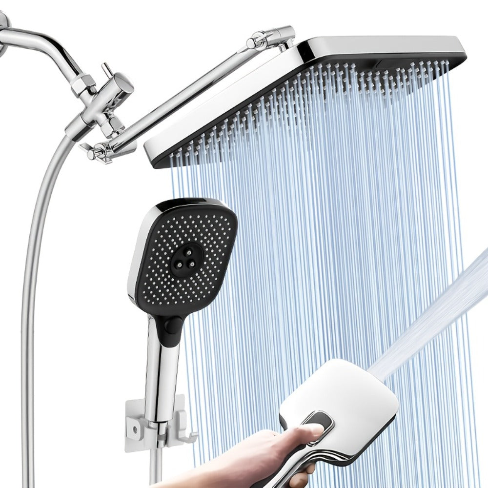 High Pressure Rainfall Shower Head Combo with Handheld Spray – 9 Spray Settings, 180° Adjustable Bracket, Stainless Steel Hose, Anti-Clog Nozzles, Modern Bathroom Shower System