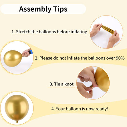Balloon Garland Arch Kit 130PCS Metallic Gold – 18" 12" 10" 5" Latex Balloons with Ribbon & Glue Dots for Birthday Baby Shower Wedding Graduation Party Decorations DIY Balloon Arch Set