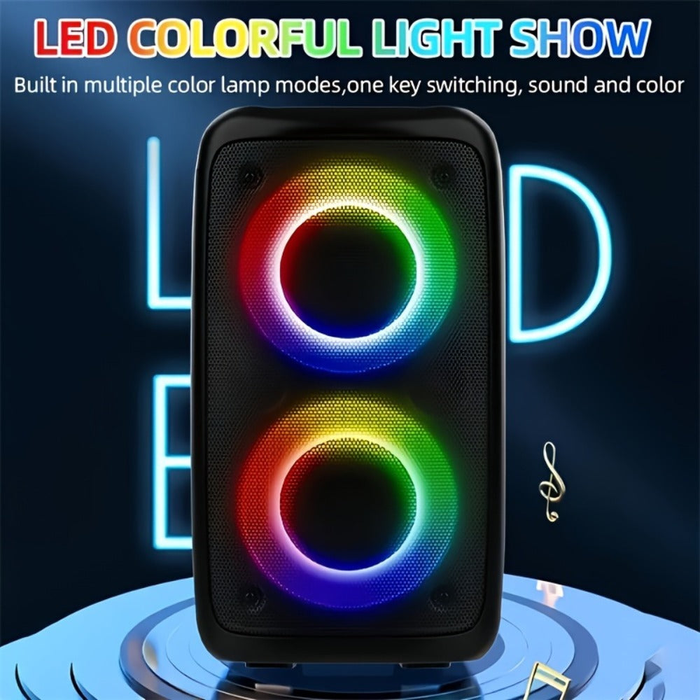 Outdoor LED Bluetooth Speaker with Microphone Large Stereo PA System Wireless Portable Speaker for Square Dancing Park Performances Stage Events Parties Singing Rechargeable Battery