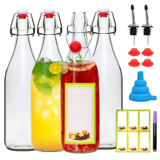 Flip Top Glass Bottles with Stopper 16oz | Airtight Swing Top Bottle for Kombucha, Juice, Vinegar, Honey, Vanilla Extract – Kitchen Storage Set