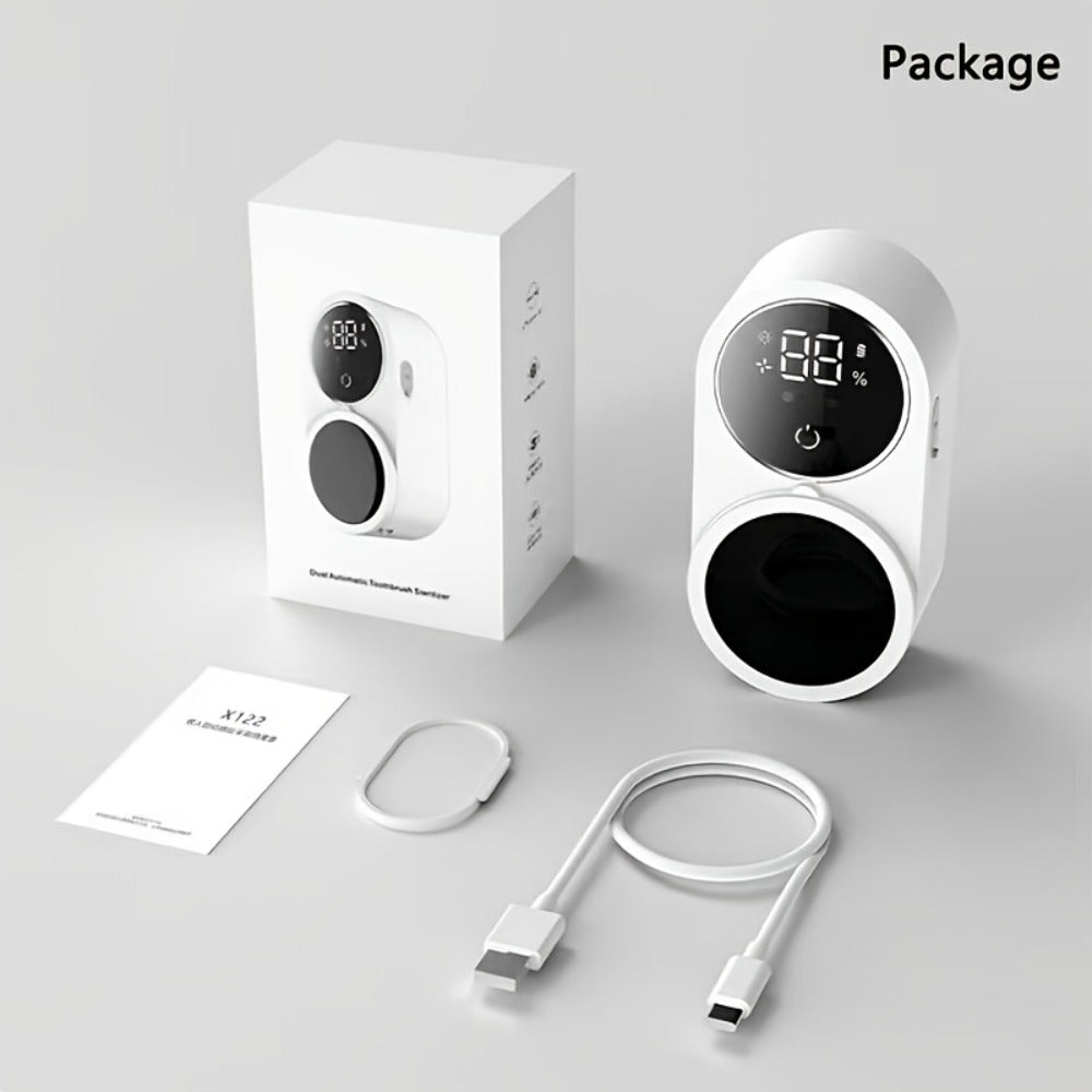 Enclosed Two-Slot Wall-Mounted Toothbrush Holder with Sensor Door, Display and USB Charging Cable