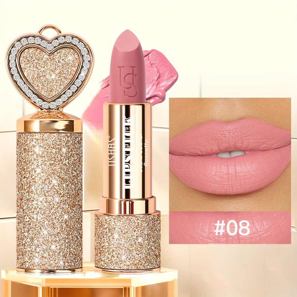 Matte Lipstick Heart-Shaped Design 24H Long-Lasting Velvet Finish — Transfer-Resistant Highly Pigmented Buildable Lip Color, Smooth Application 10 Shades Women Beauty Gift