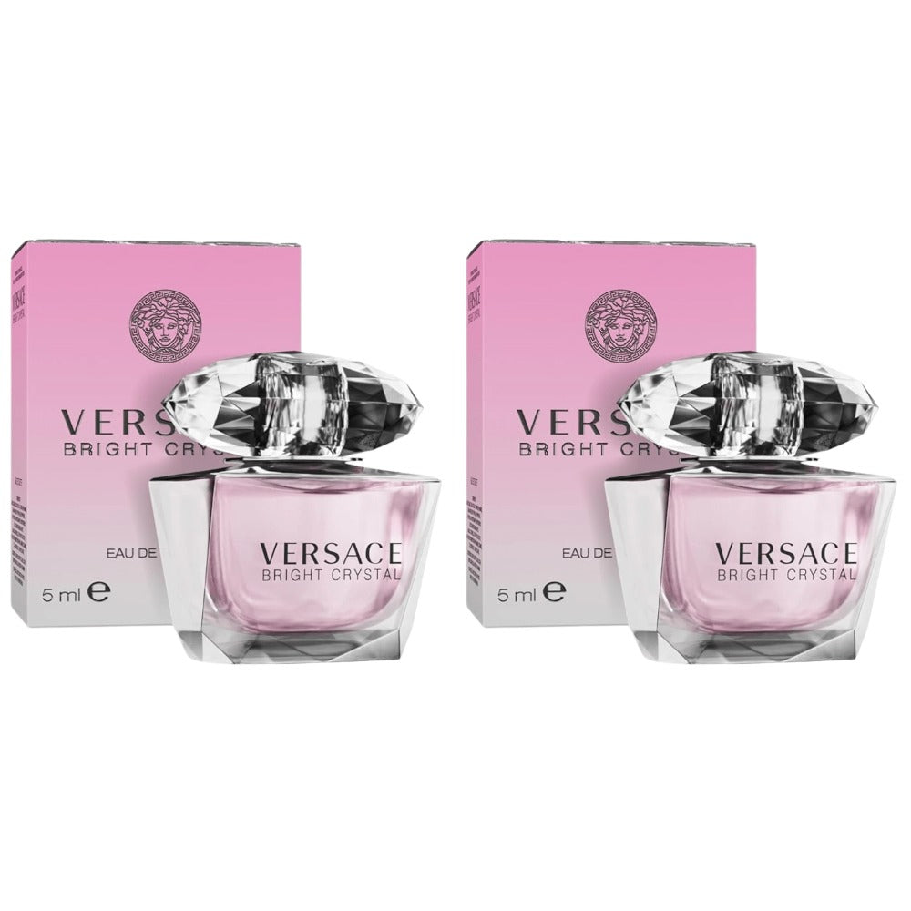Versace Bright Crystal Eau de Toilette Mini Bottle Pair, Two 5ml Bottles with Faceted Clear Caps